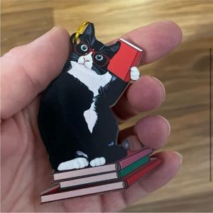 ADORABLE TUXEDO CAT WITH GLASSES CHRISTMAS ORNAMENT THICK VERY WELL MADE 🤗💕